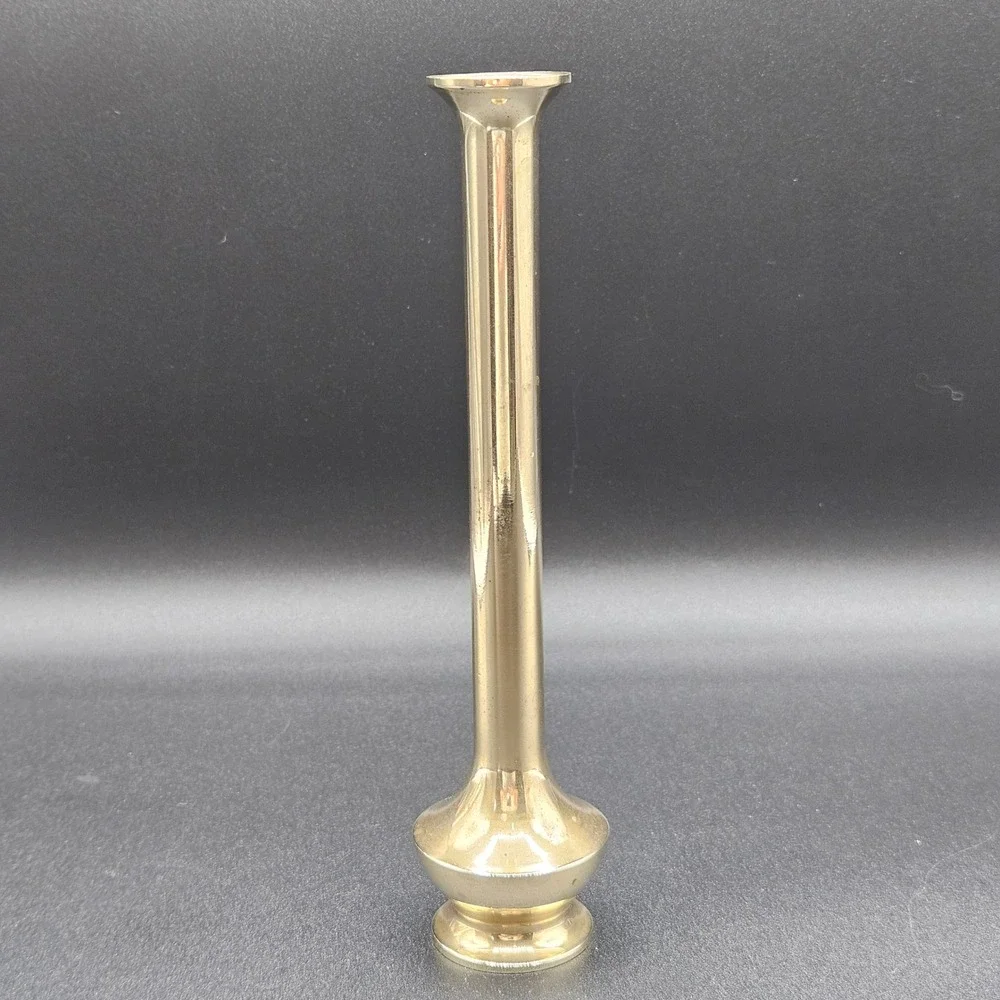 Vintage Polished Brass Bud Vase Slender 8 Inch Tall Gold Tone Minimalist Decor